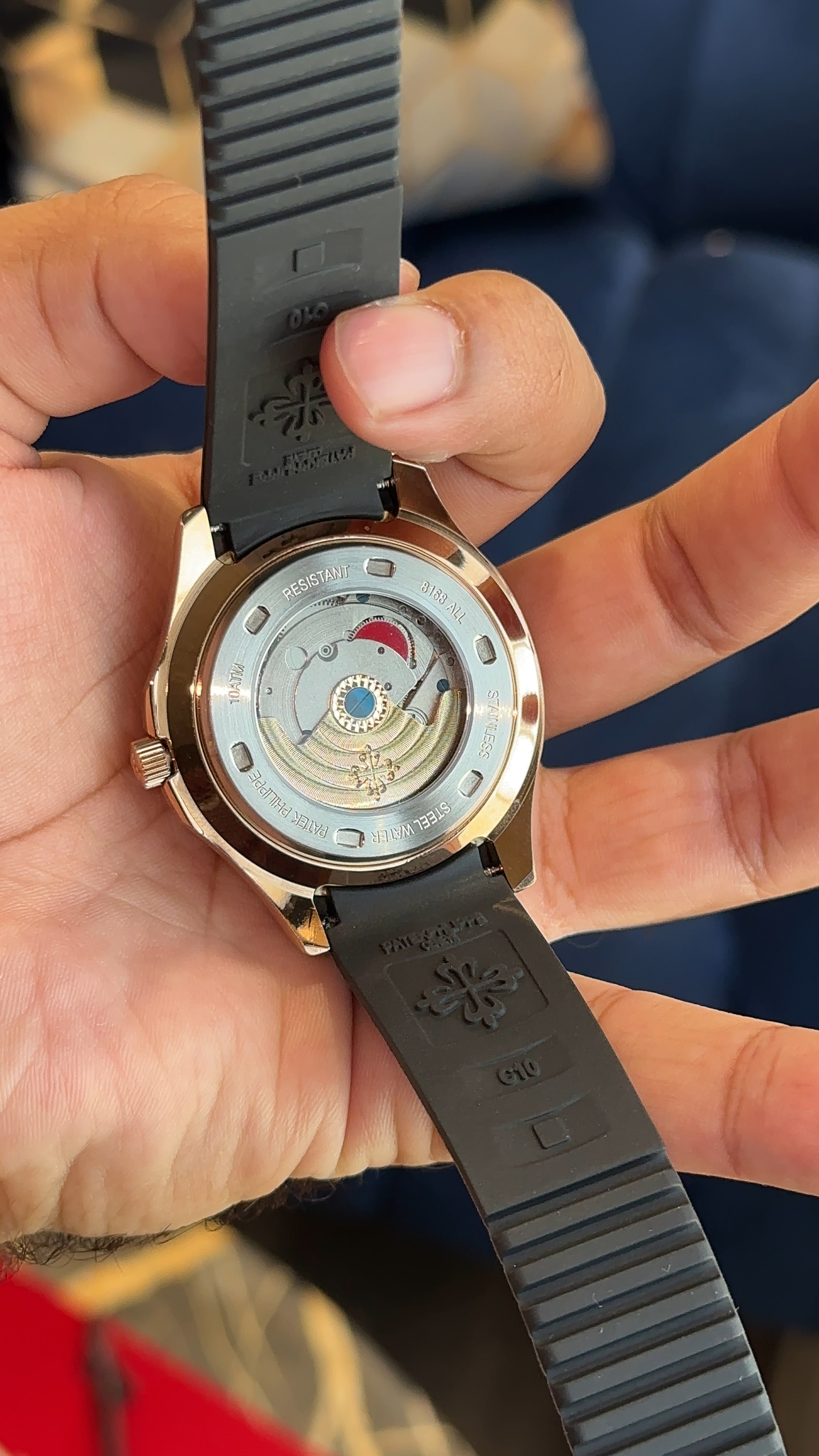 Aquanaut rose white dial black strap auto