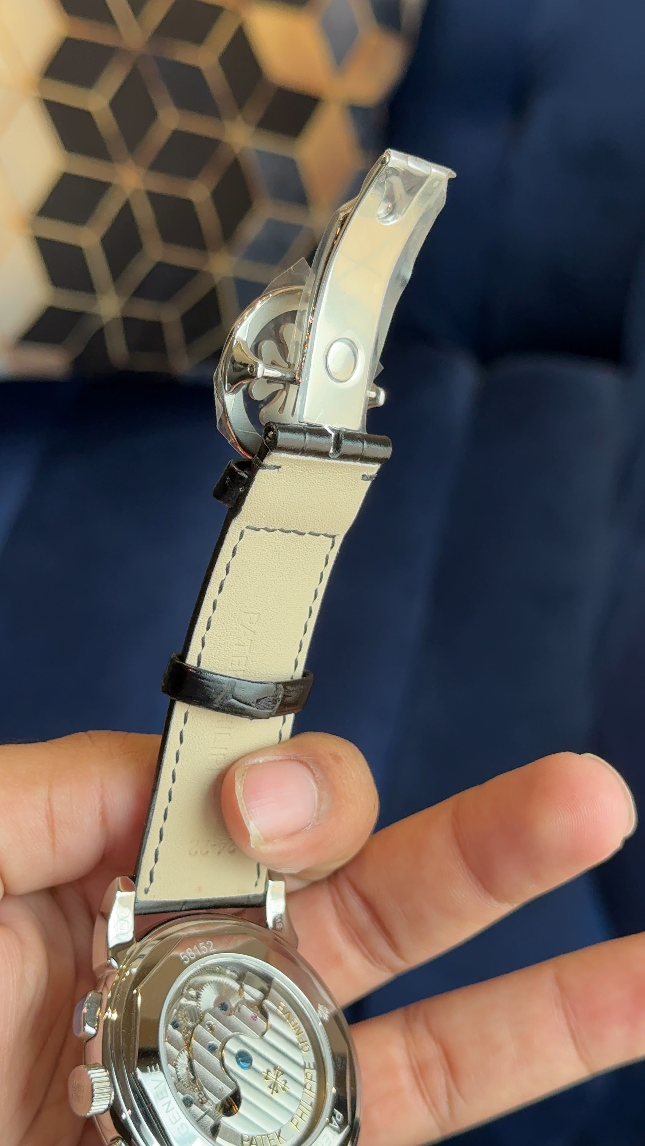 Patek century silver white dial numeric digit black strap