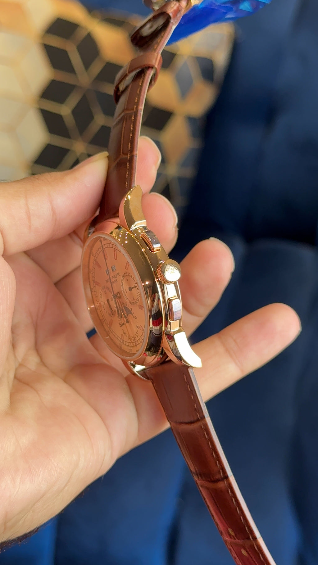 Patek century Rose Gold peach dial gt brown strap