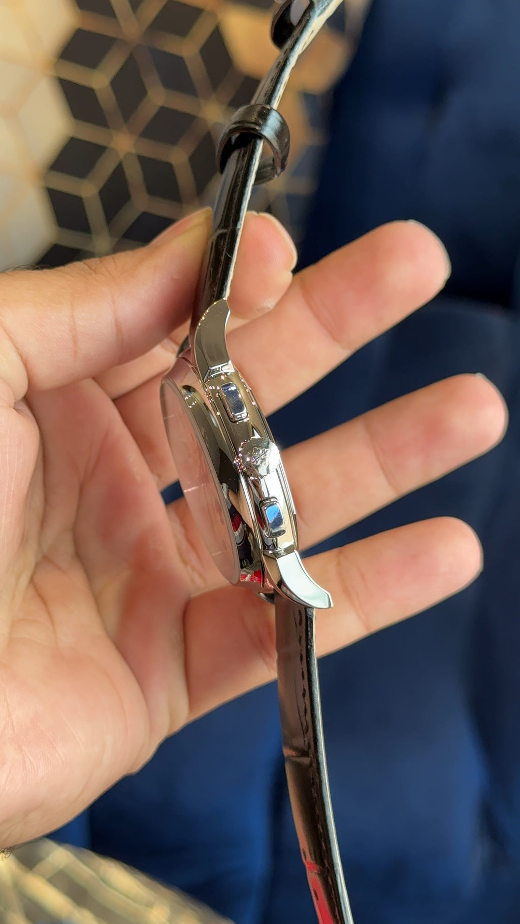 Patek century silver white dial numeric digit black strap