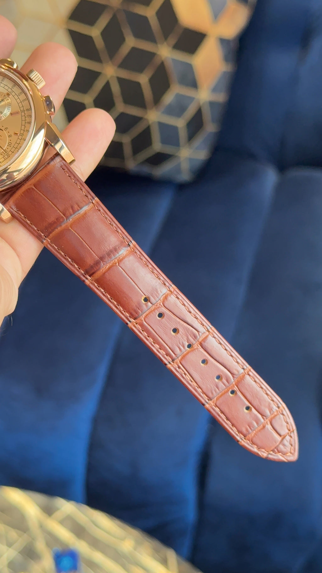 Patek century Rose Gold peach dial gt brown strap