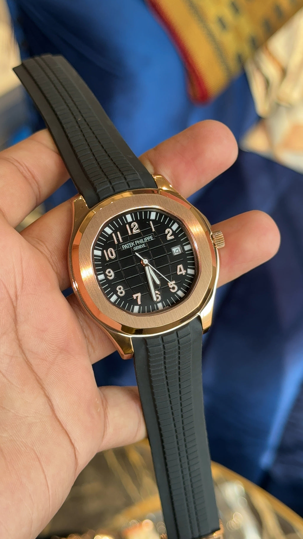 Aquanaut rose black dial black strap auto