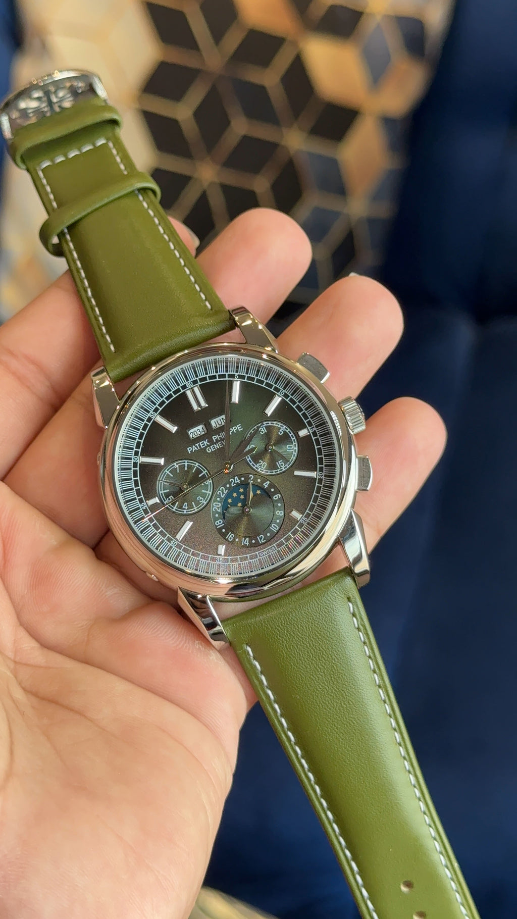 Patek century silver green dial green strap