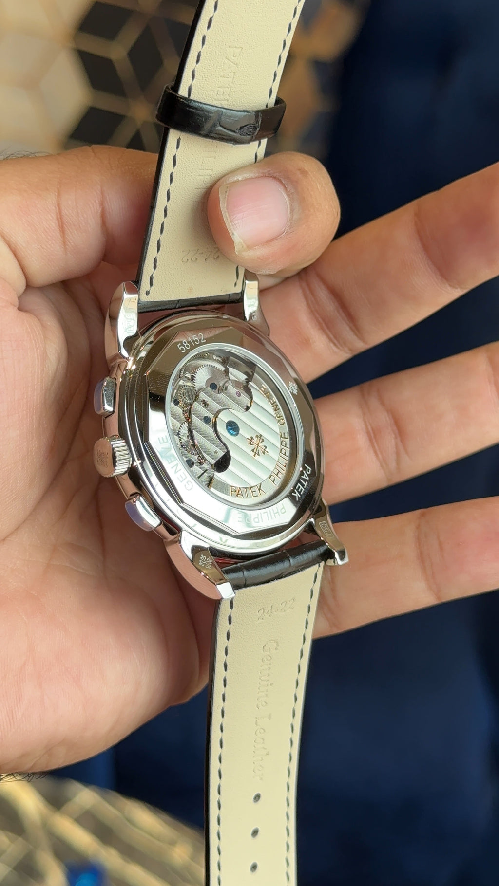 Patek century silver white dial numeric digit black strap