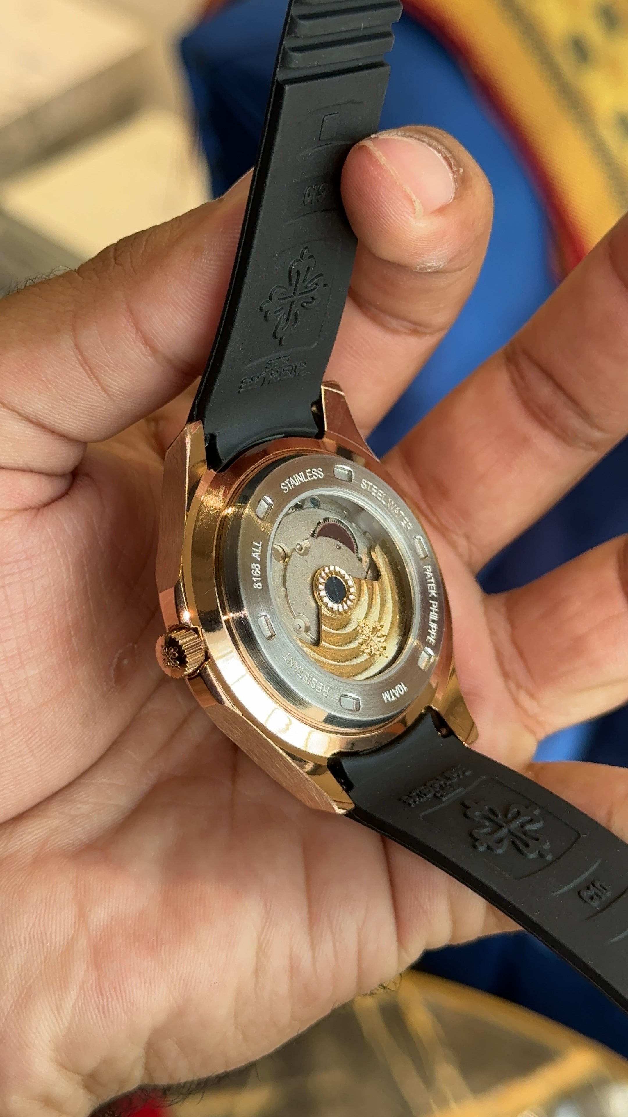 Aquanaut rose black dial black strap auto