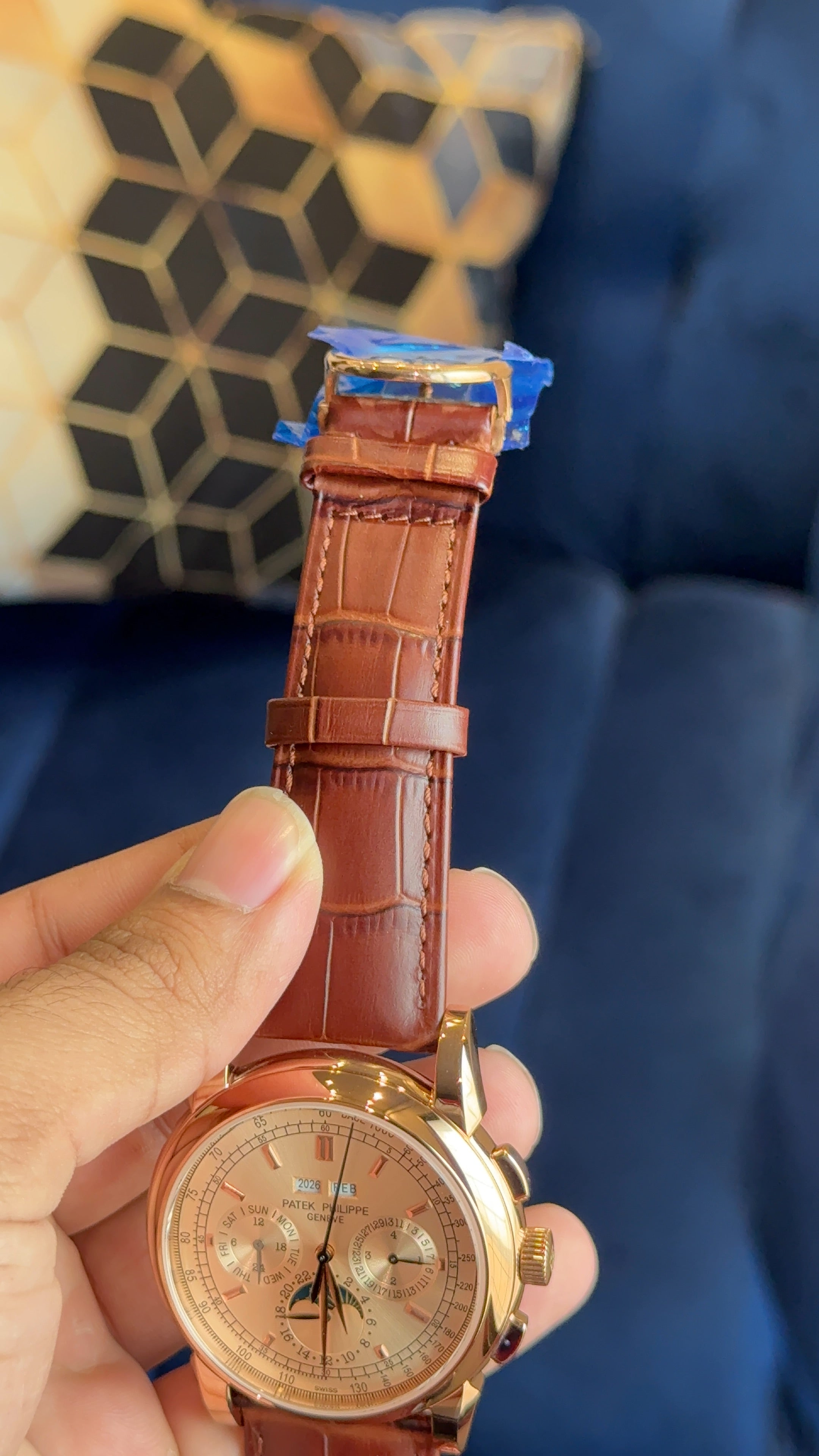 Patek century Rose Gold peach dial gt brown strap