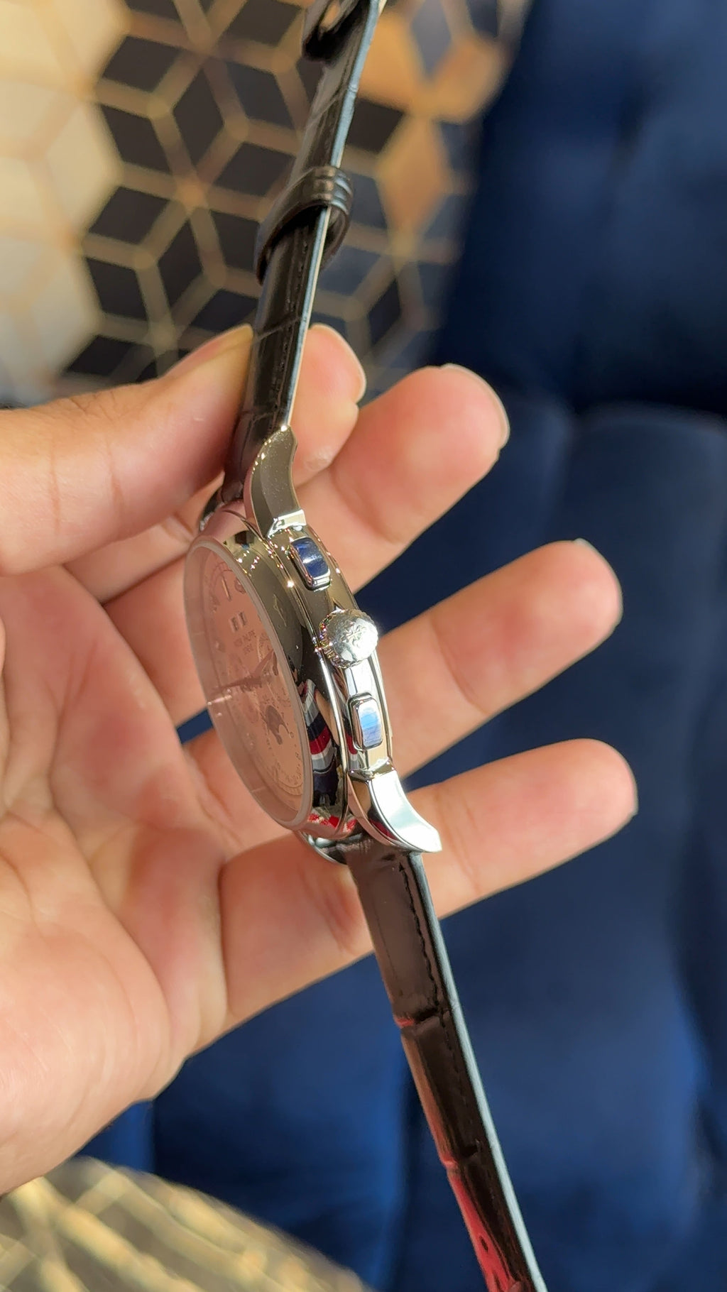 Patek century silver white dial diamond digit black strap