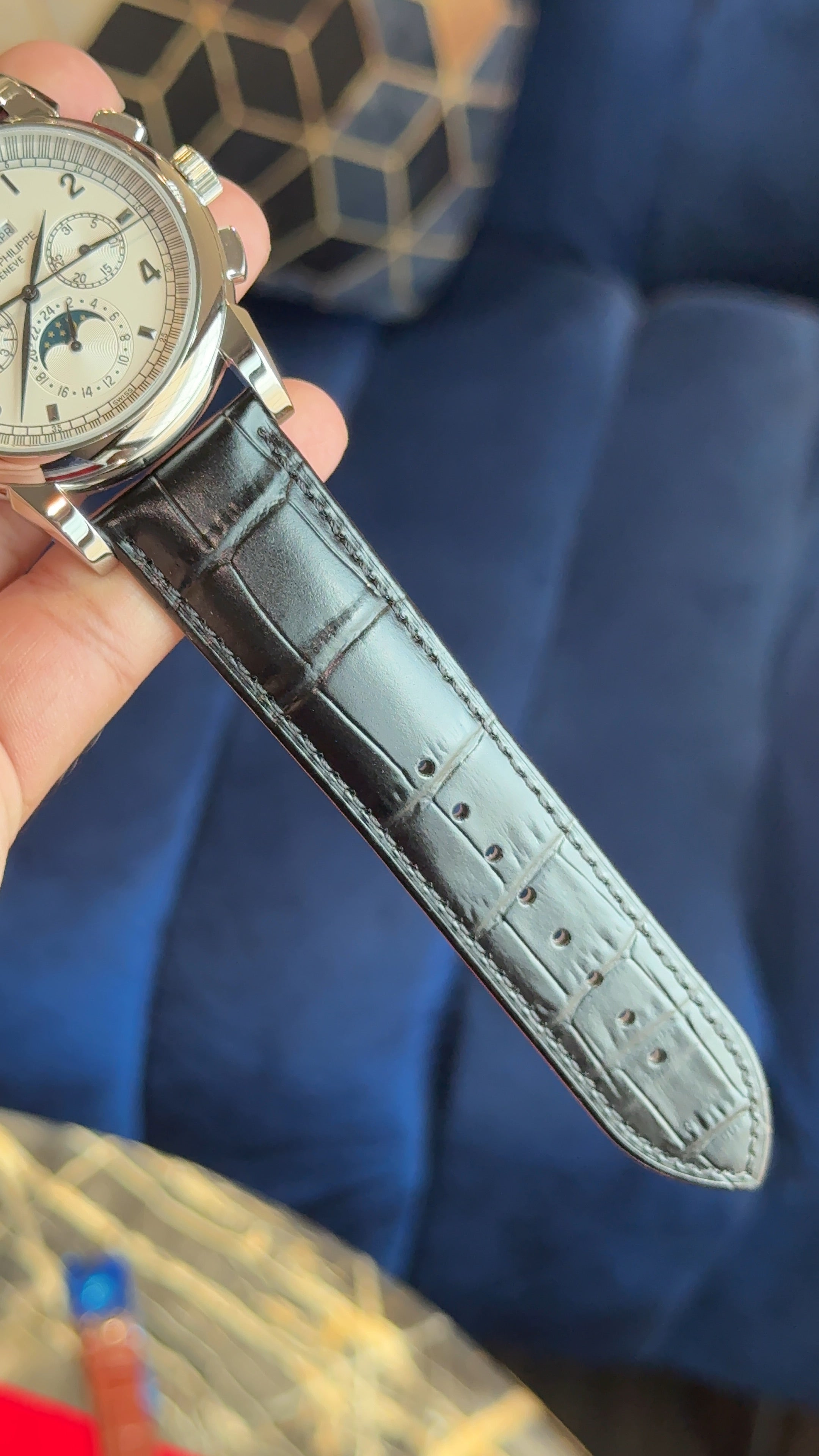 Patek century silver white dial numeric digit black strap