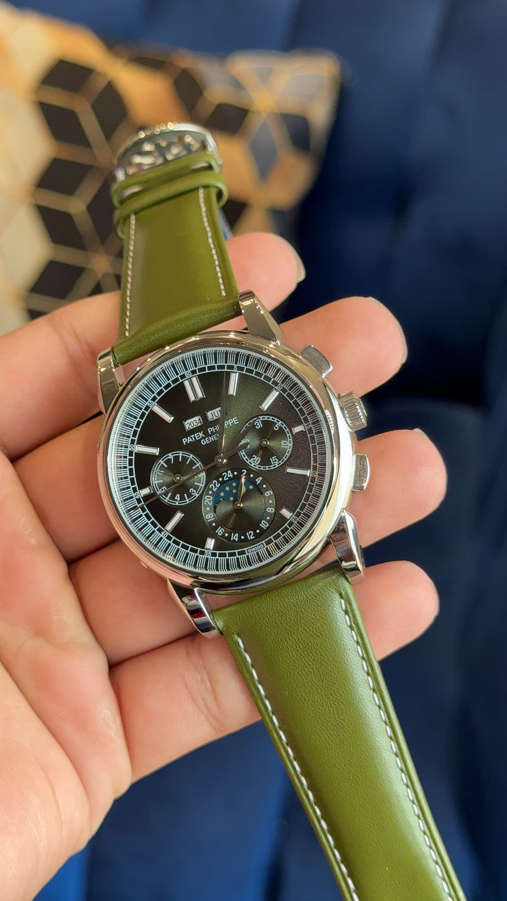 Patek century silver green dial green strap