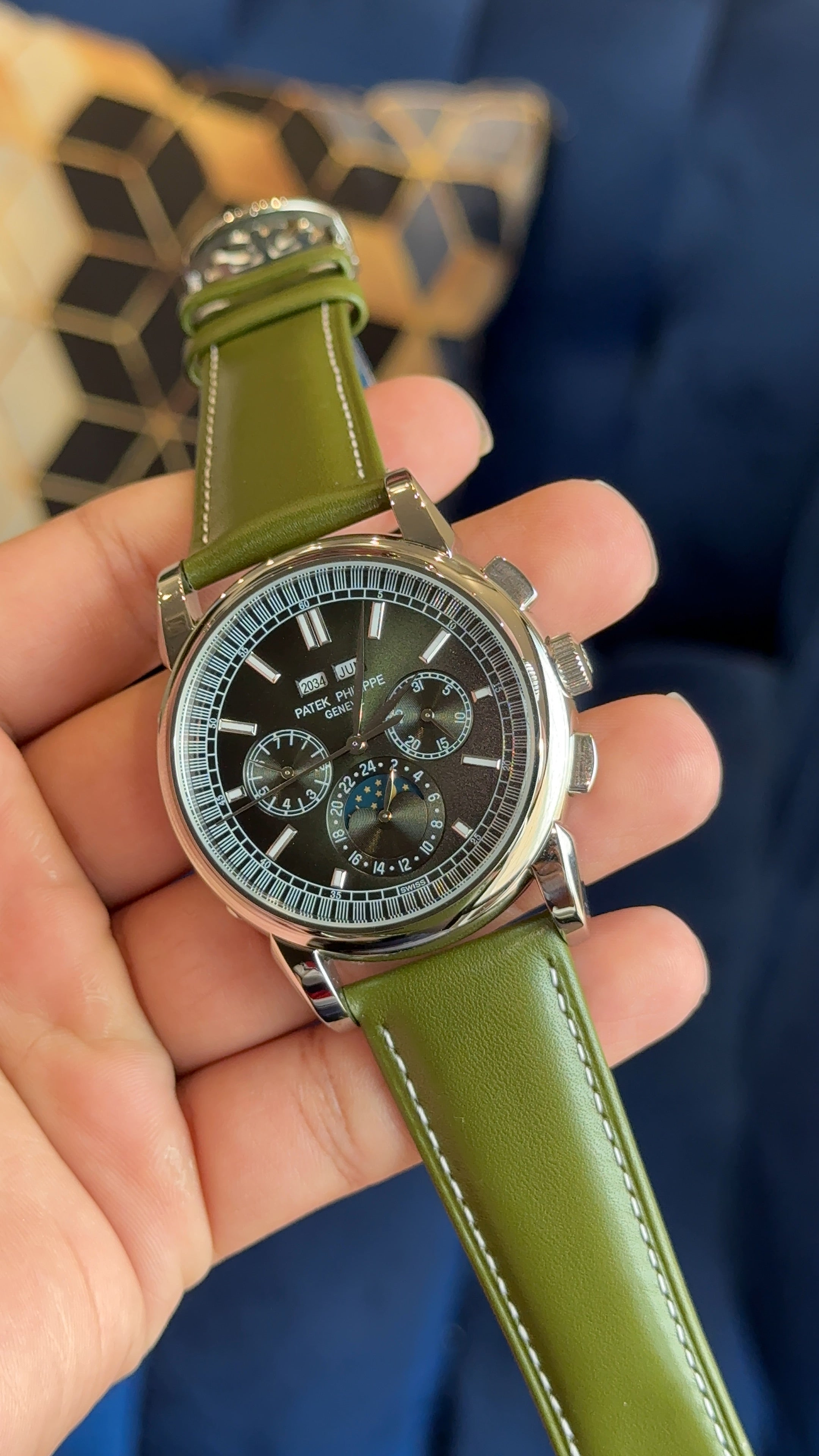 Patek century silver green dial green strap