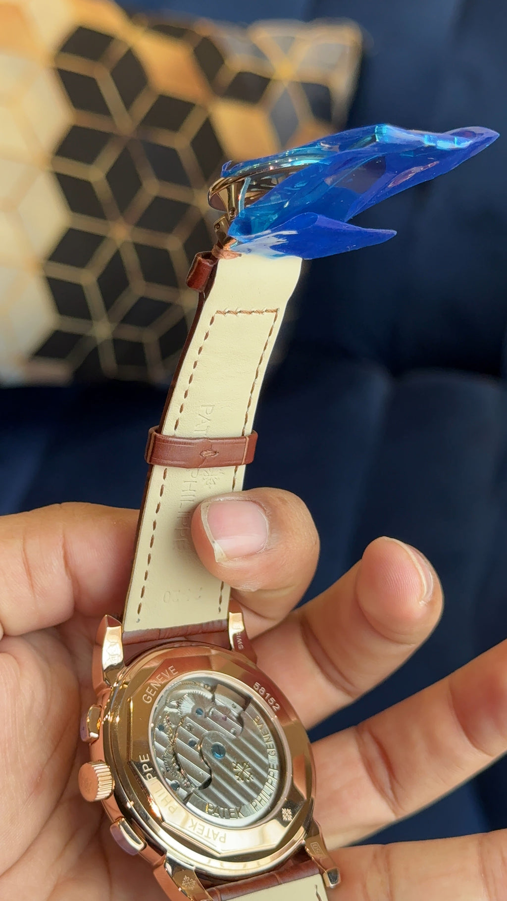 Patek century Rose Gold peach dial gt brown strap