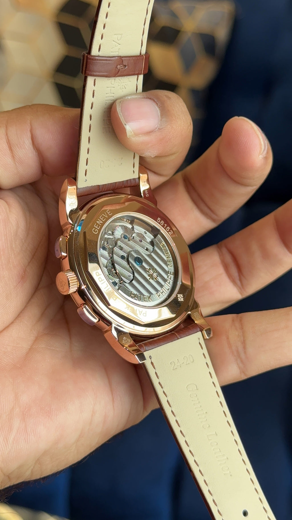 Patek century Rose Gold peach dial gt brown strap