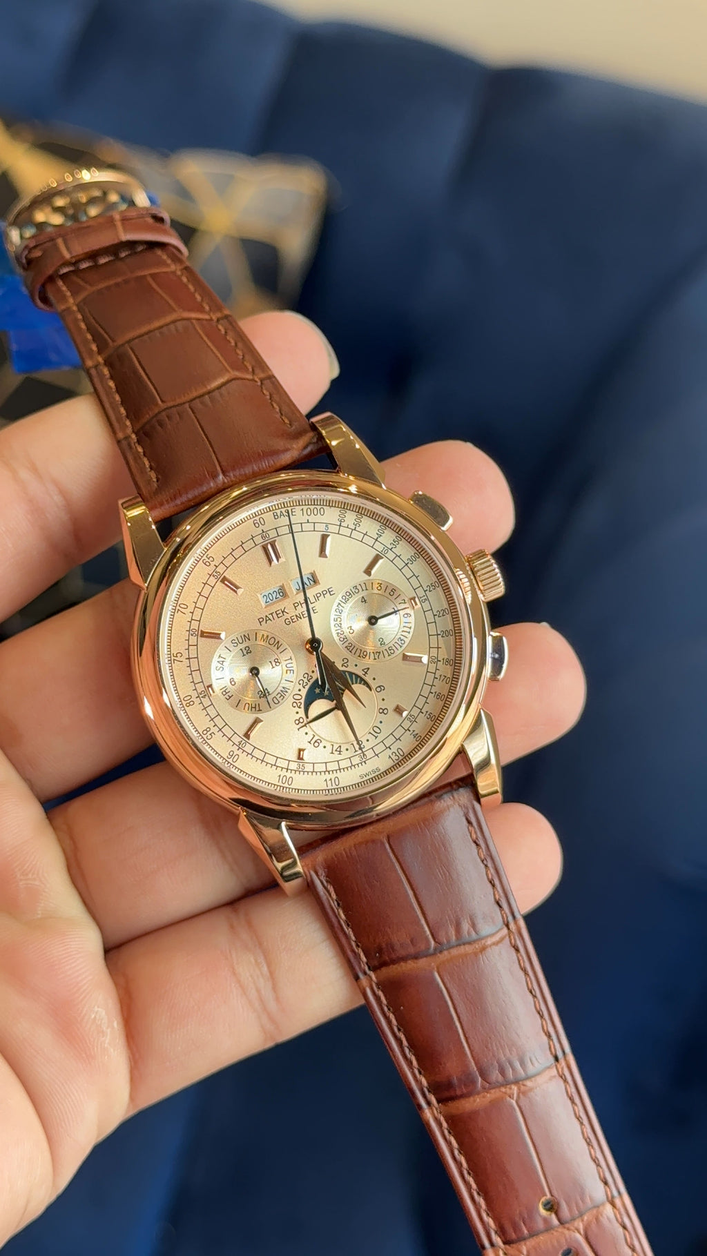 Patek century Rose Gold peach dial gt brown strap
