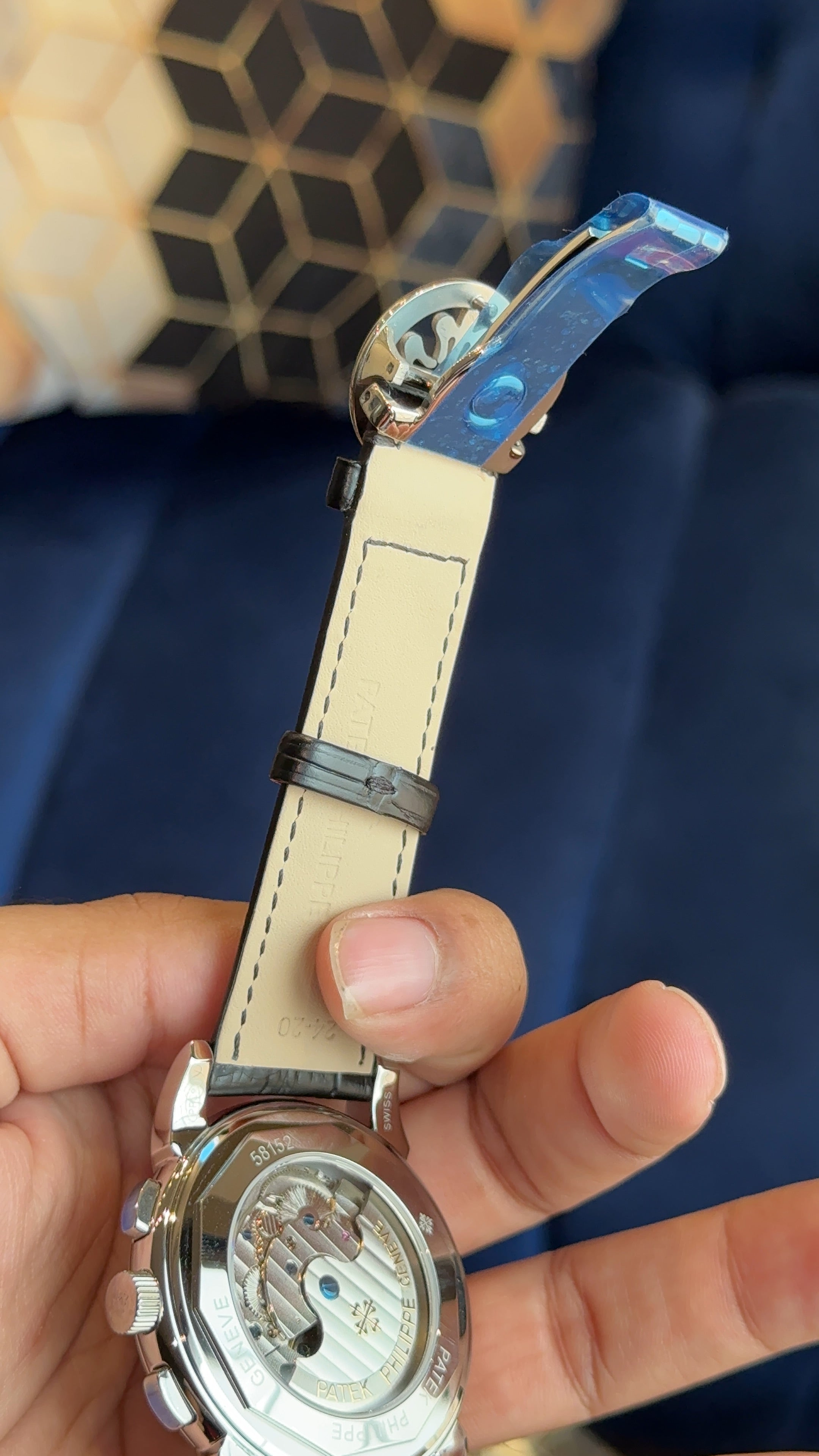 Patek century silver white dial diamond digit black strap