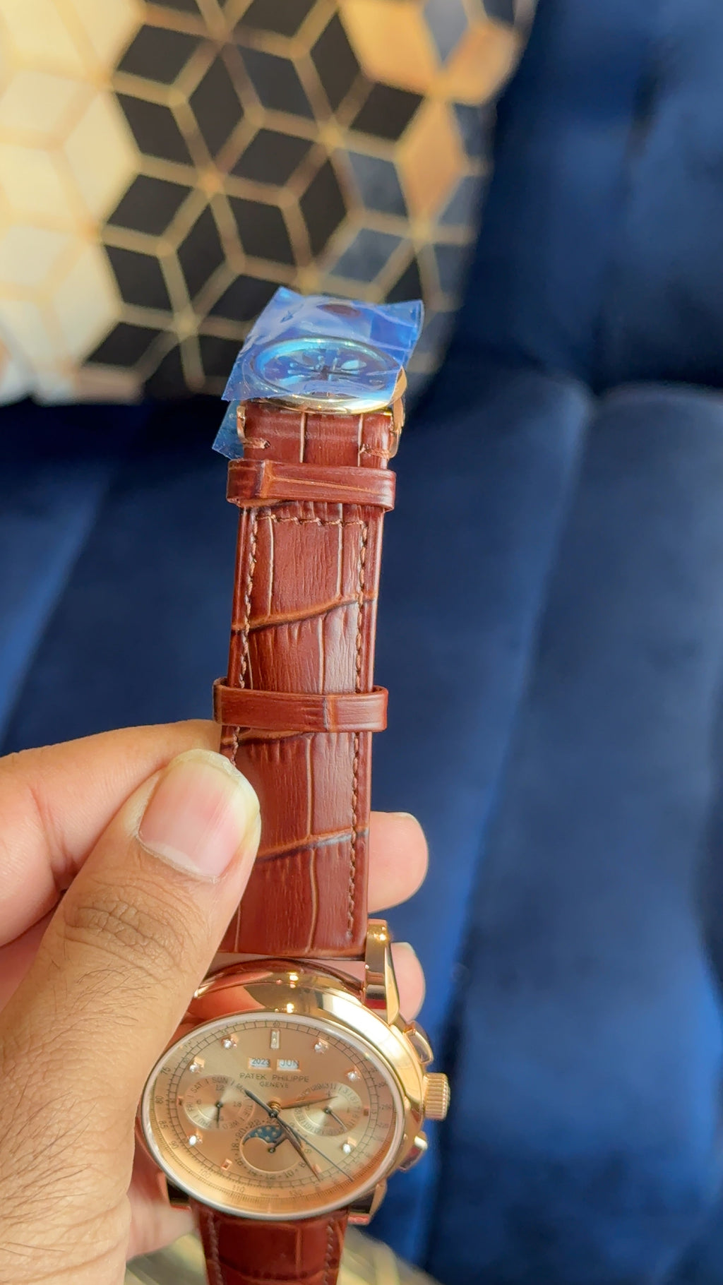 Patek century rose gold diamond digit brown strap