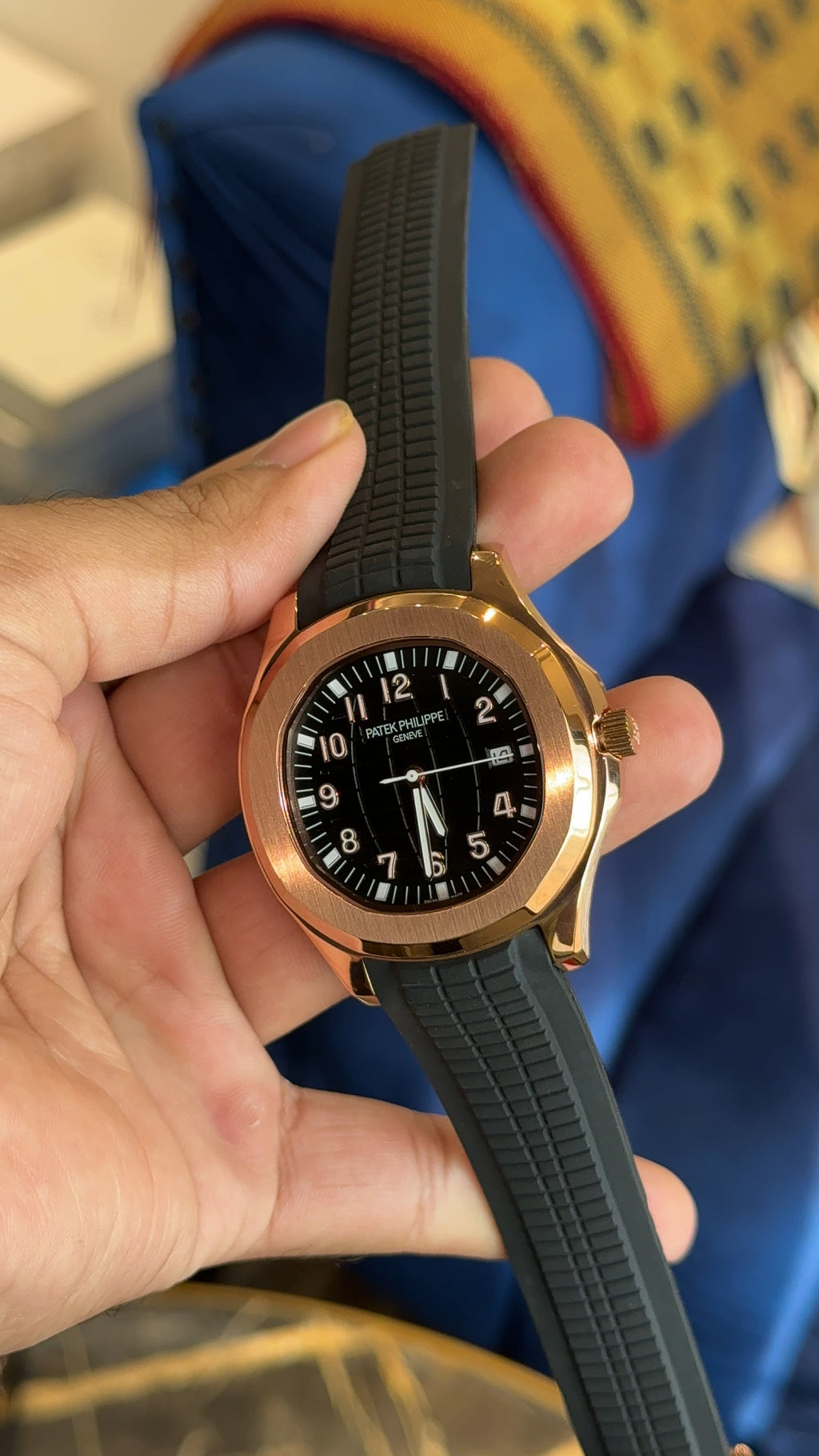 Aquanaut rose black dial black strap auto