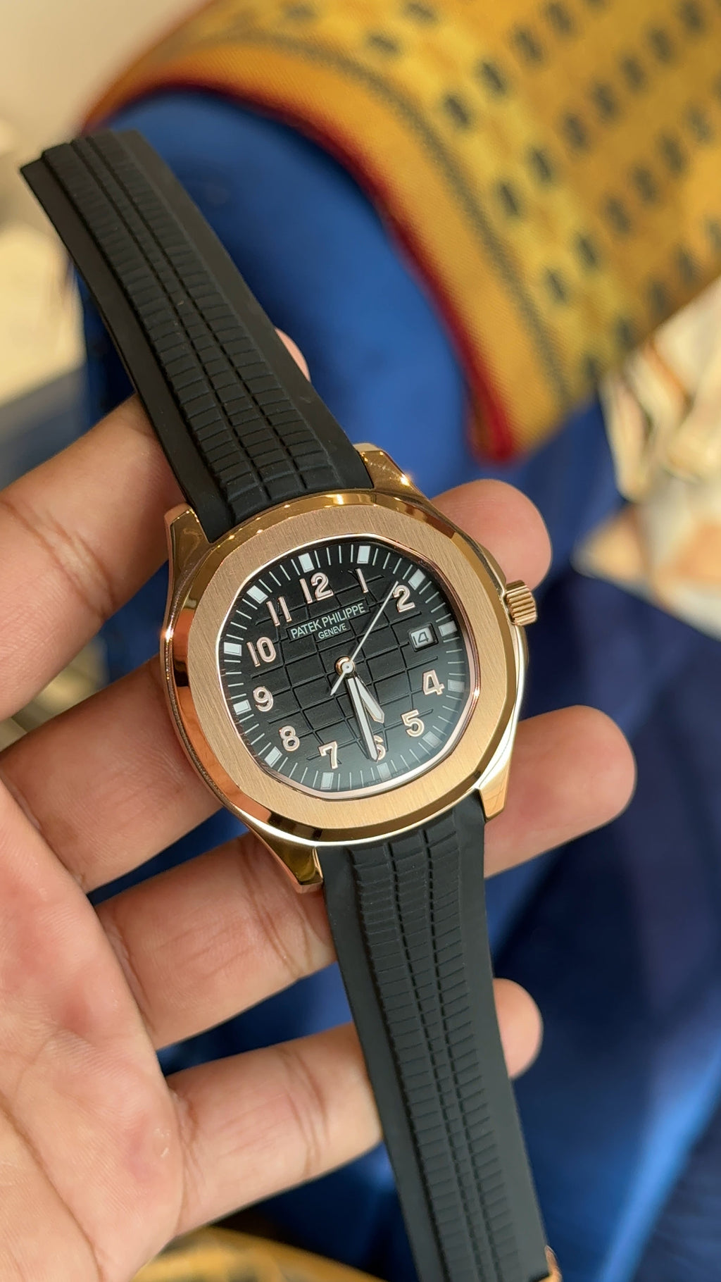 Aquanaut rose black dial black strap auto