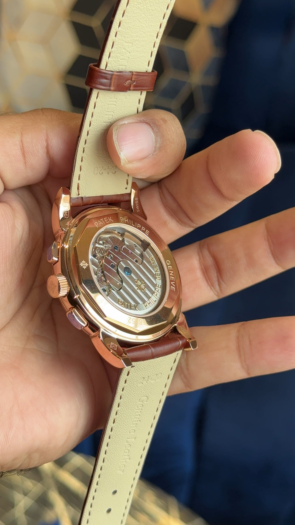 Patek century rose gold diamond digit brown strap