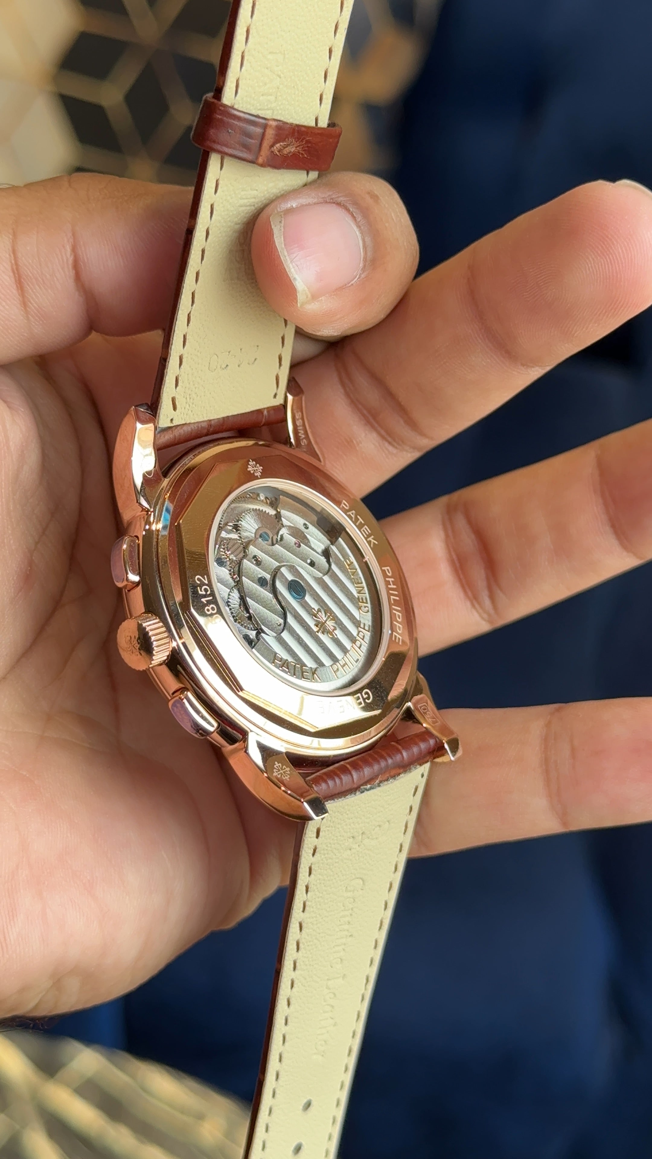 Patek century rose white diamond digit brown strap