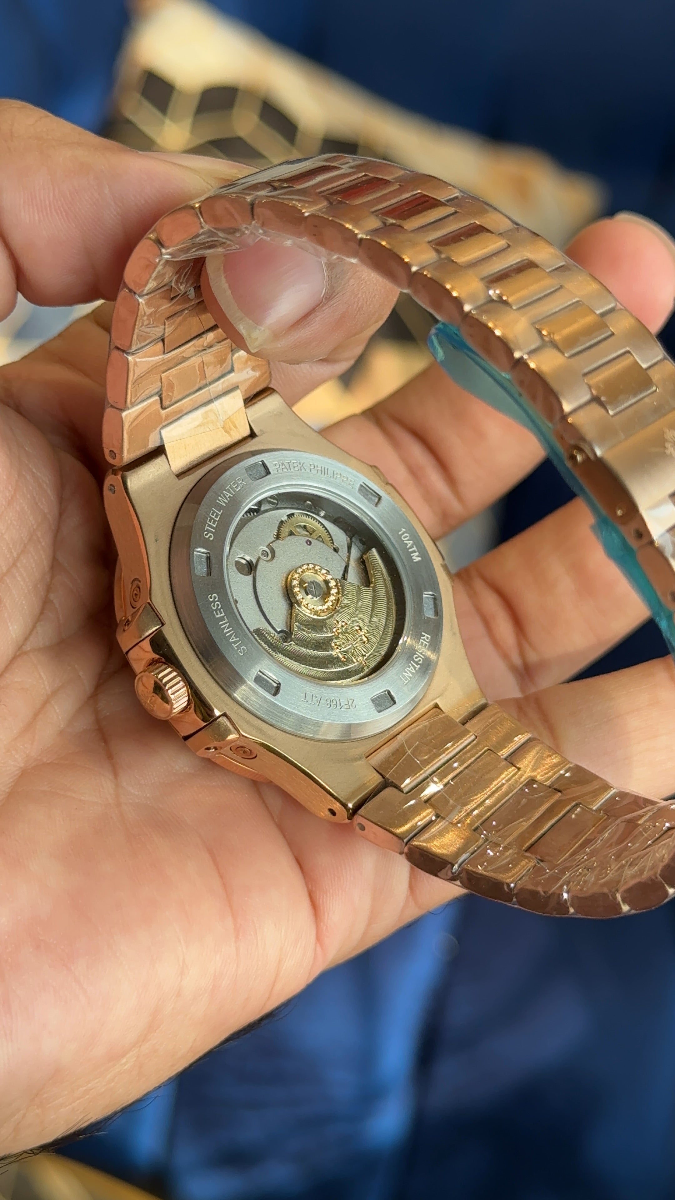 Pp auto rose chain blue dial moonphase