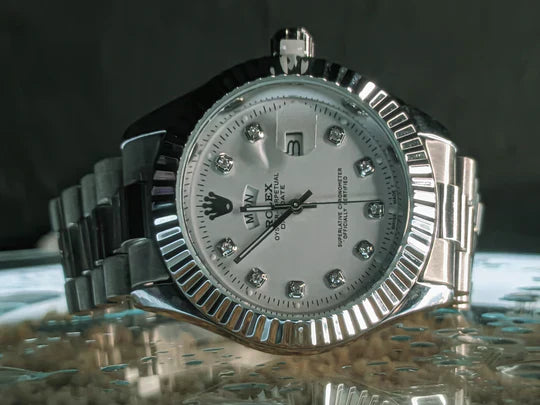 Premium RLX Day-Date Silver Chain White Dial Watch