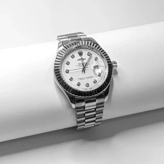 Premium RLX Day-Date Silver Chain White Dial Watch