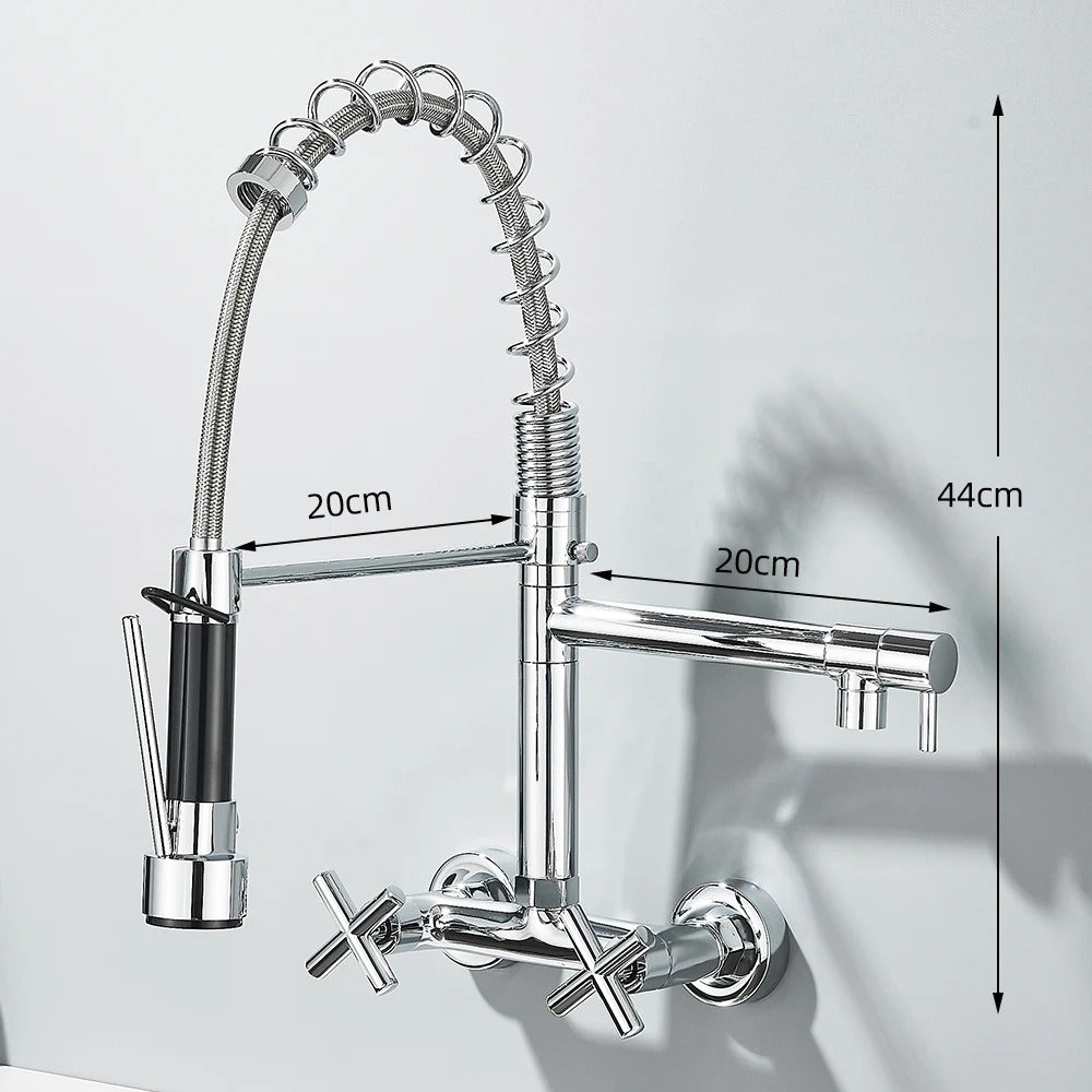 Pull Down Faucet Wall Mounted Spring Hot Cold Water Dual Spouts