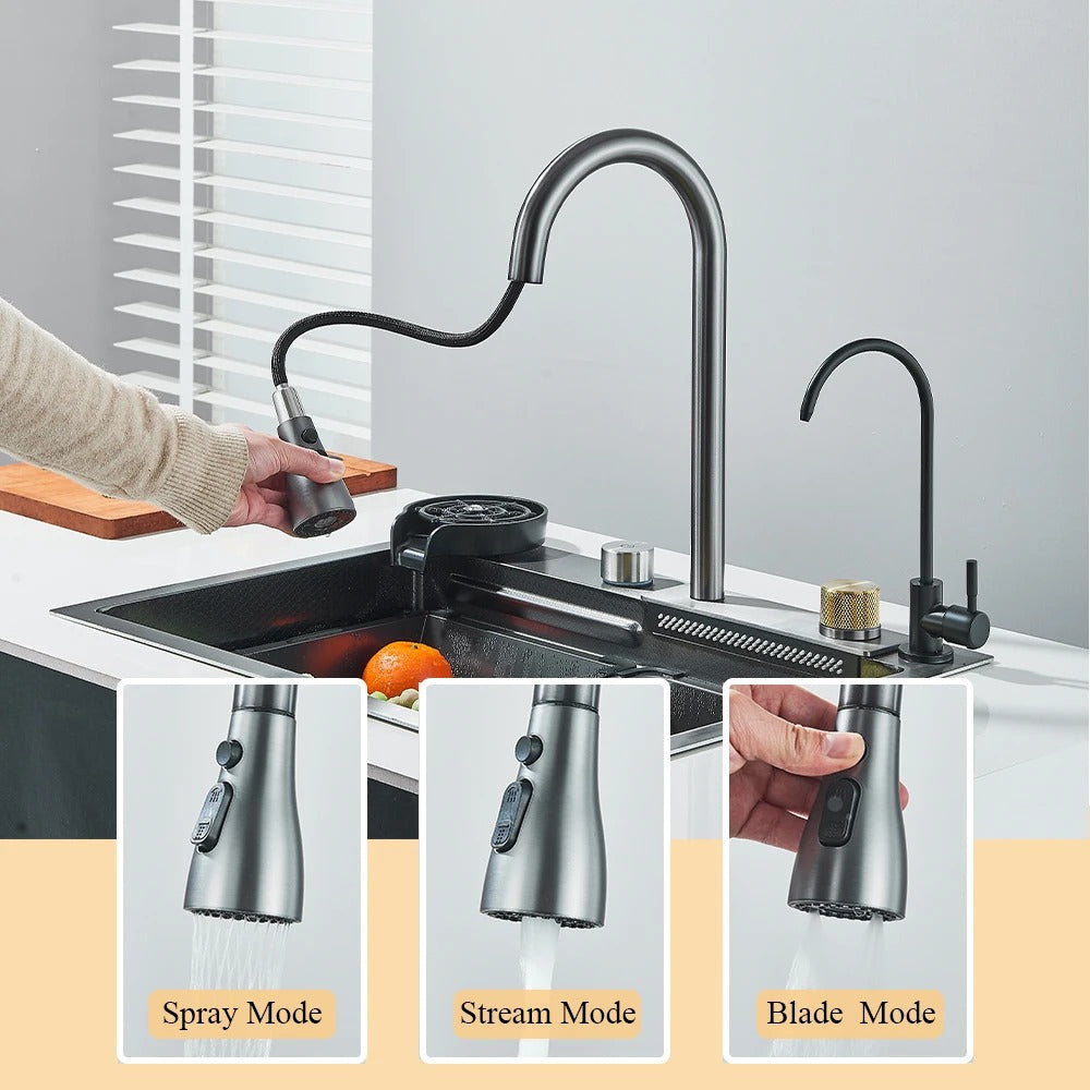 Stainless Steel Multifunctional Waterfall Kitchen Sink